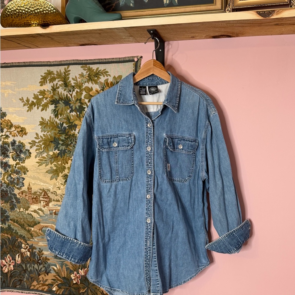 Y2K DKNY Light Wash Denim Button-Up Shirt